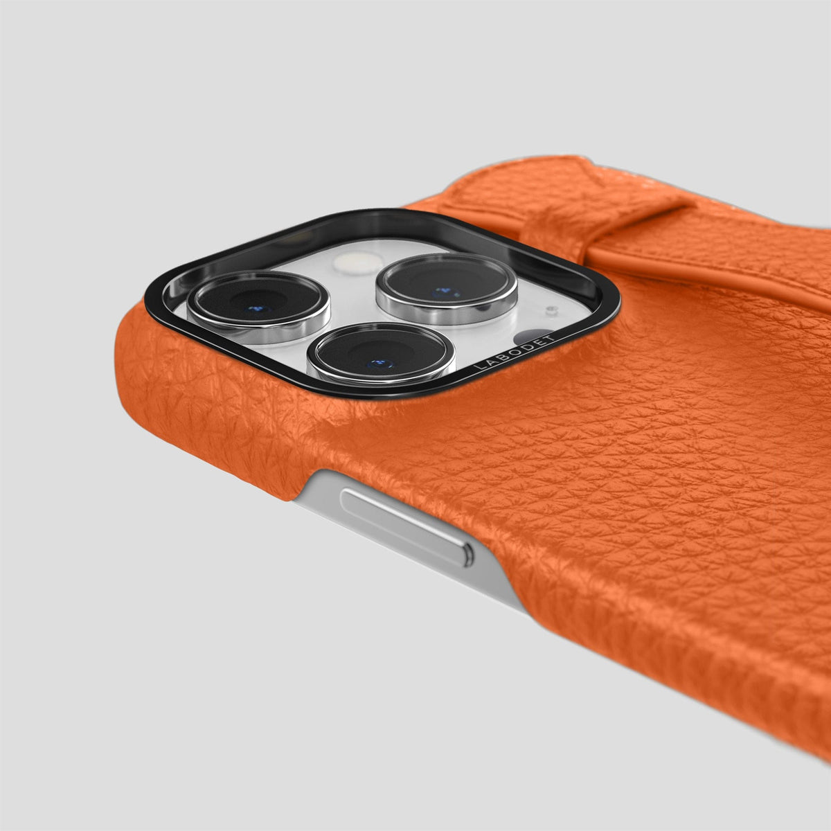 Orange iPhone 15 Pro Max Strap Case Calf with Black Metal -6 | Orange-Black