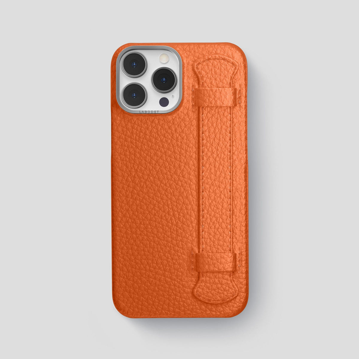 Orange iPhone 15 Pro Max Strap Case Calf with Steel Metal -1 | Orange-Steel