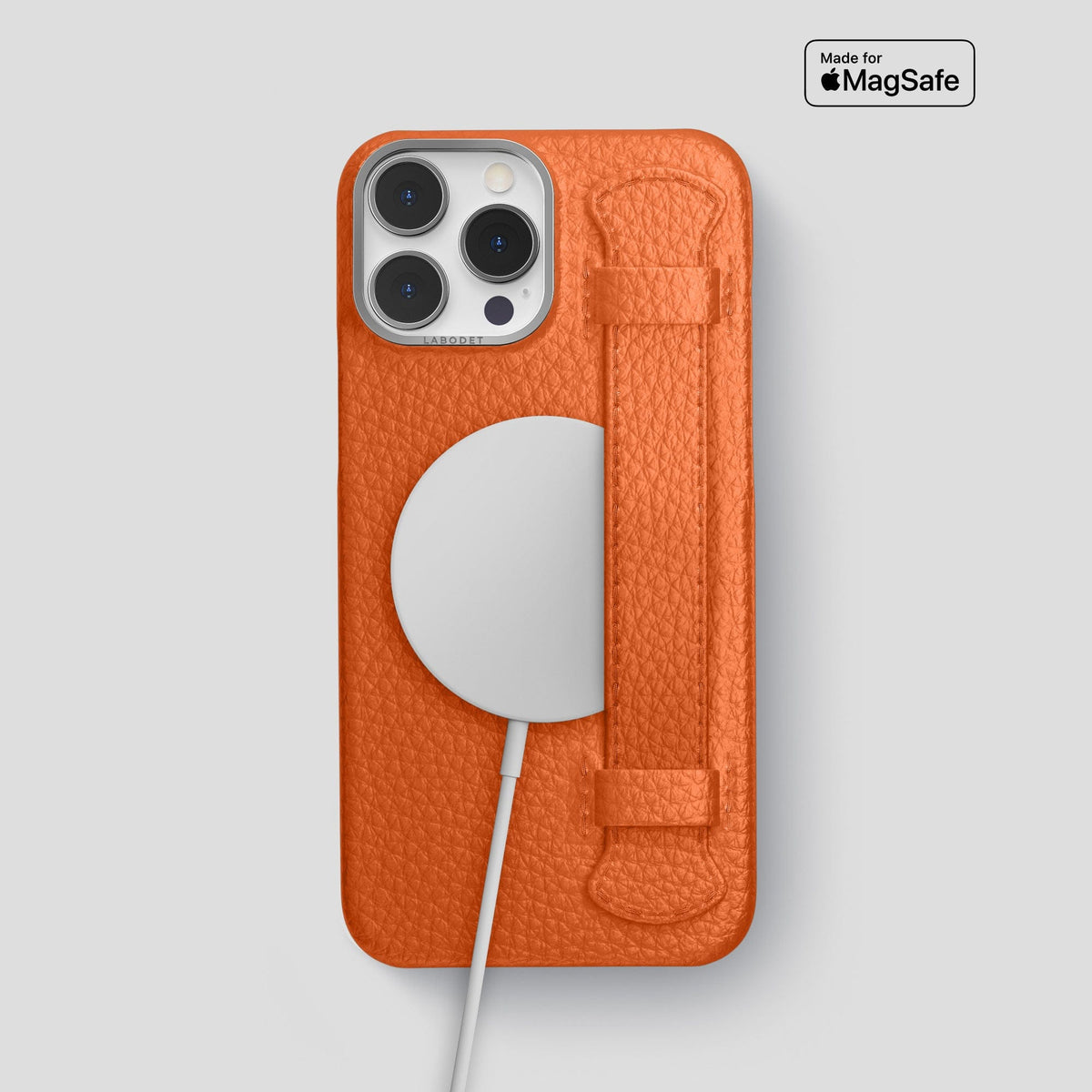 Orange iPhone 15 Pro Max Strap Case Calf with Steel Metal -5 | Orange-Steel