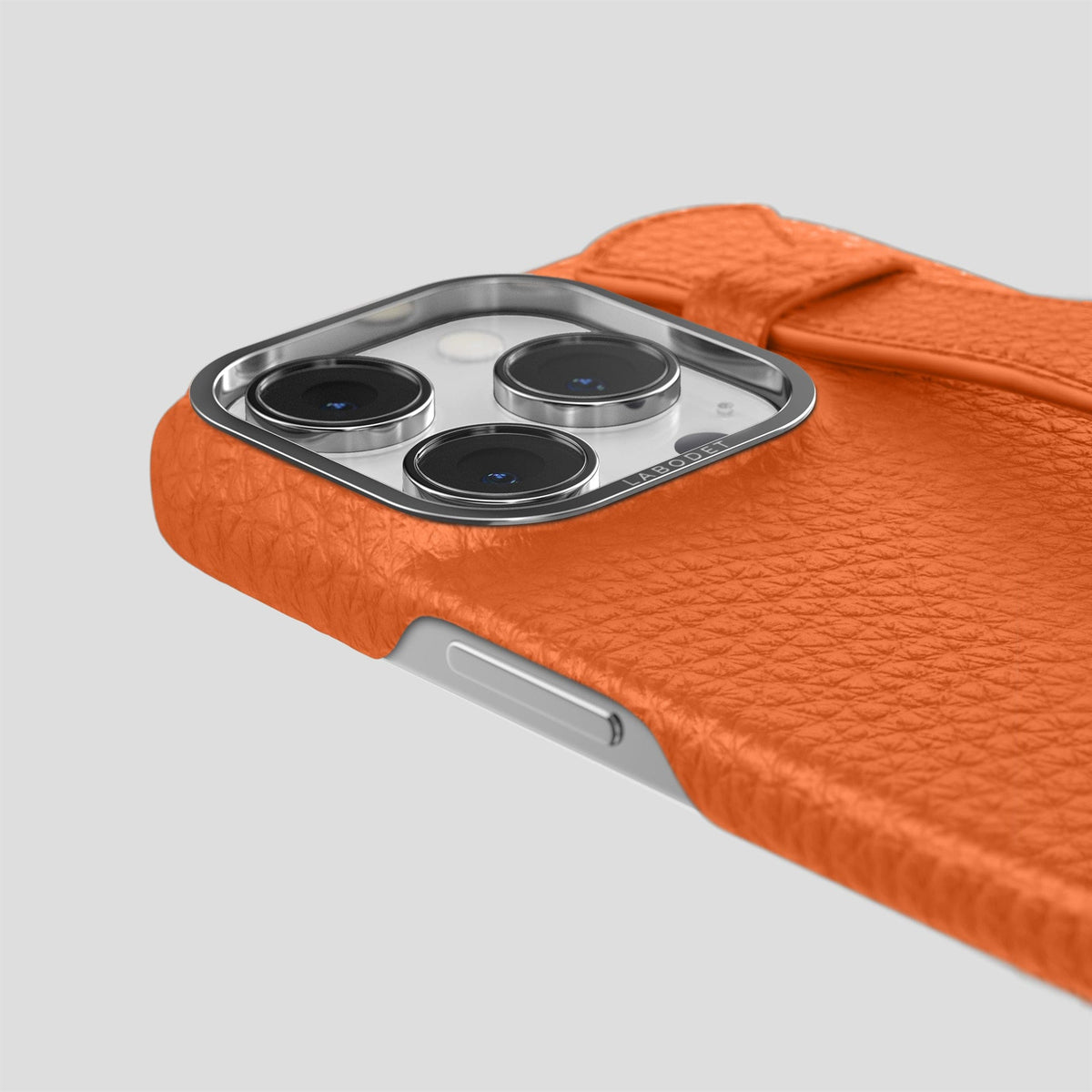 Orange iPhone 15 Pro Max Strap Case Calf with Steel Metal -6 | Orange-Steel