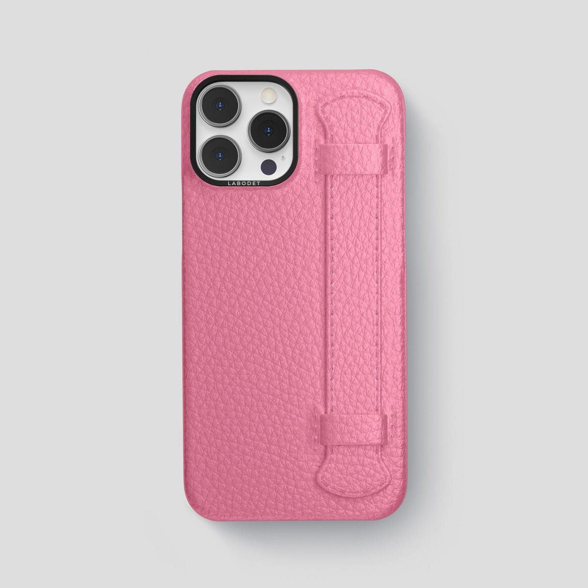 Pink iPhone 15 Pro Max Strap Case Calf with Black Metal -1 | Pink-Black