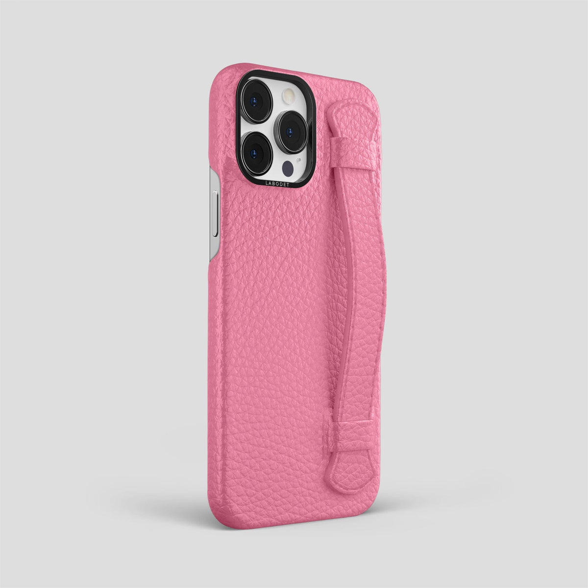 Pink iPhone 15 Pro Max Strap Case Calf with Black Metal -2 | Pink-Black