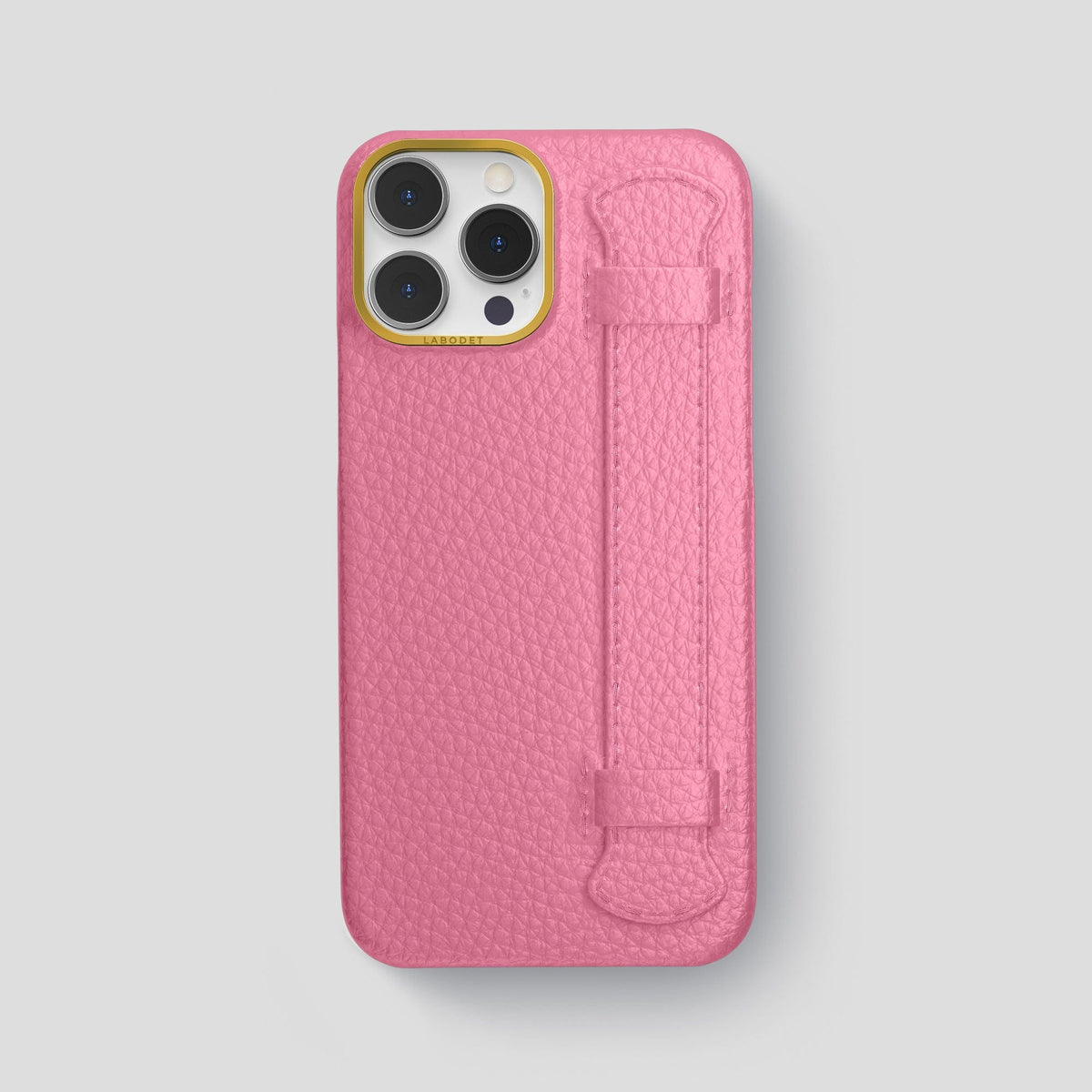 Pink iPhone 15 Pro Max Strap Case Calf with Gold Metal -1 | Pink-Gold