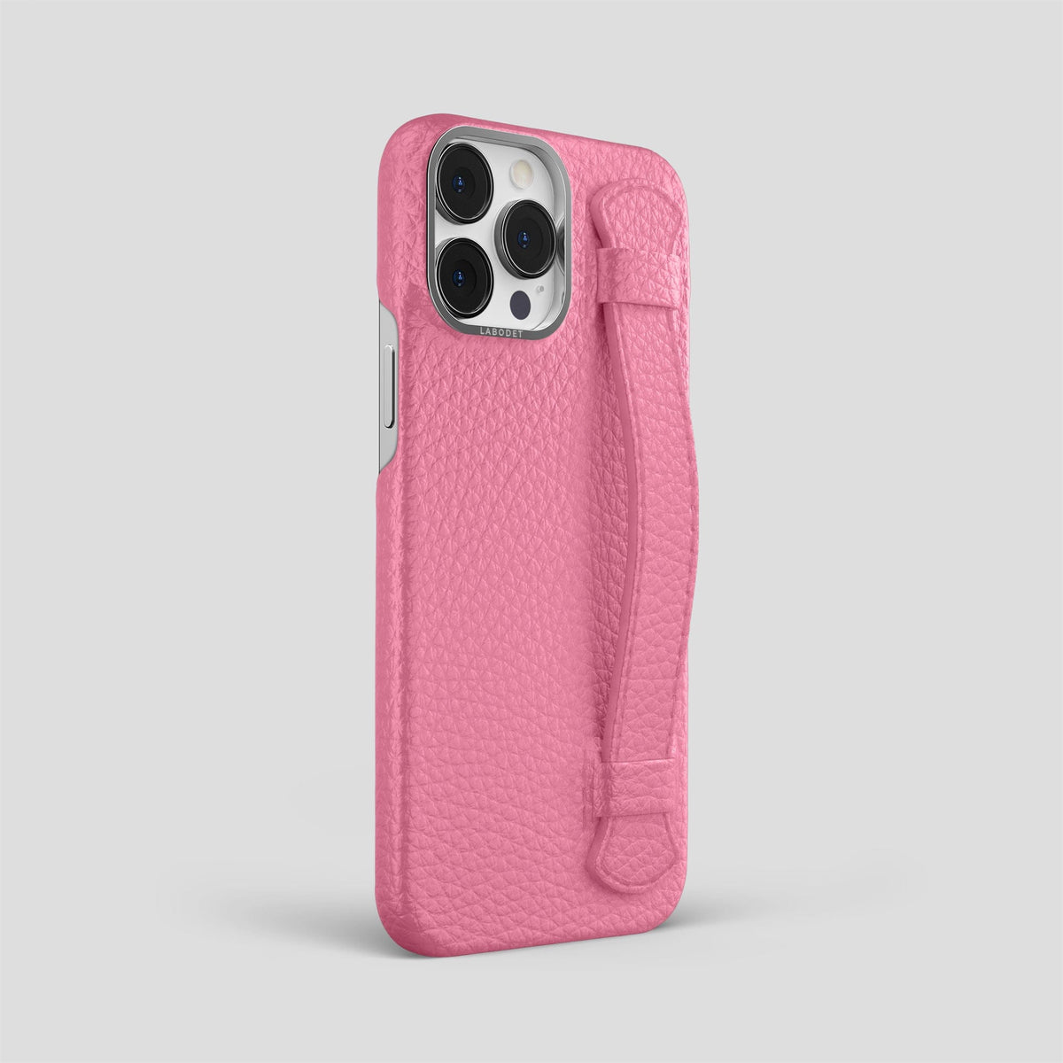 Pink iPhone 15 Pro Max Strap Case Calf with Steel Metal -2 | Pink-Steel