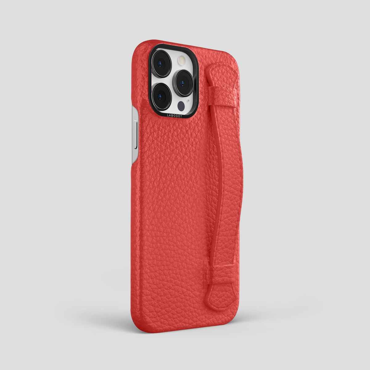 Red iPhone 15 Pro Max Strap Case Calf with Black Metal -2 | Red-Black
