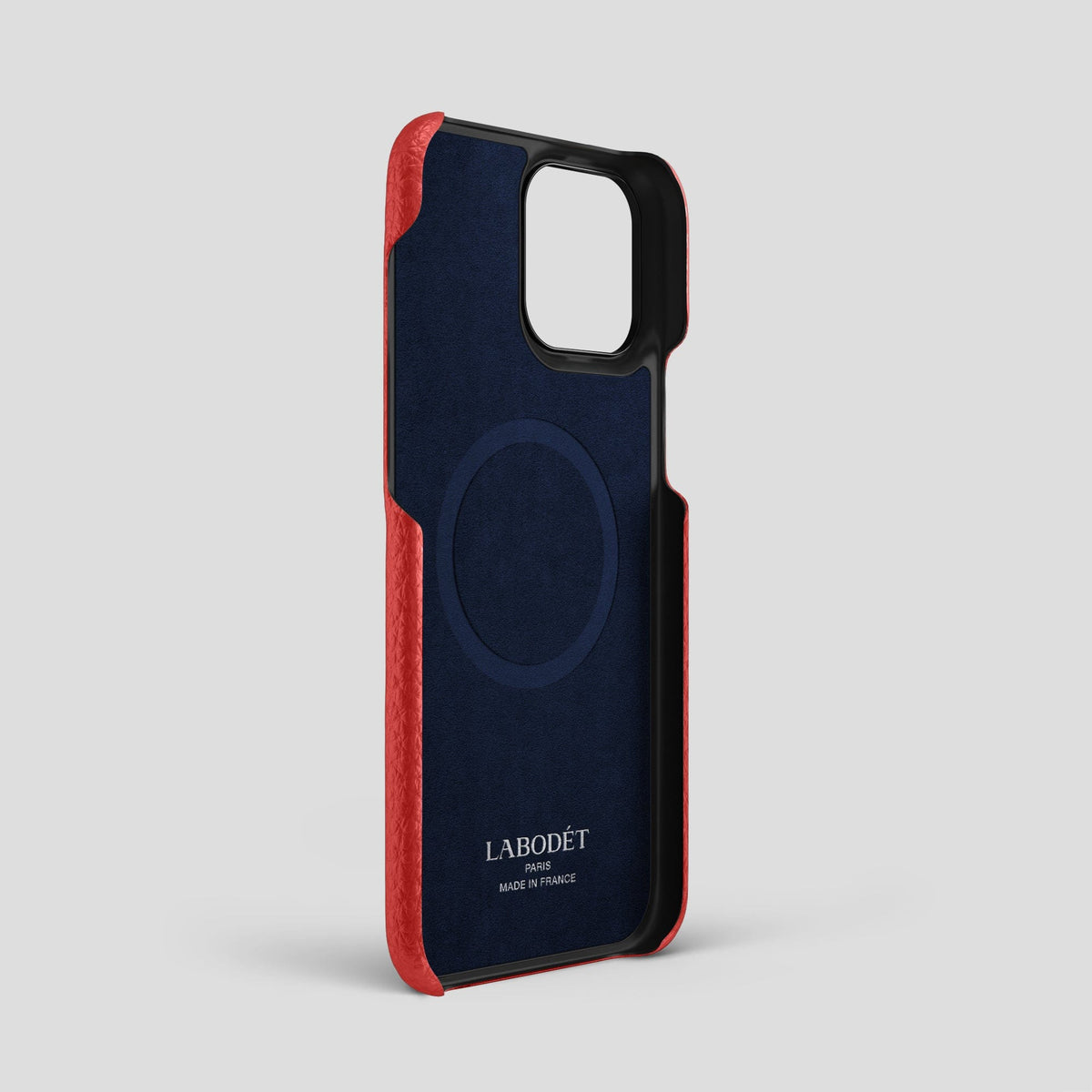 Red iPhone 15 Pro Max Strap Case Calf with Black Metal -4 | Red-Black