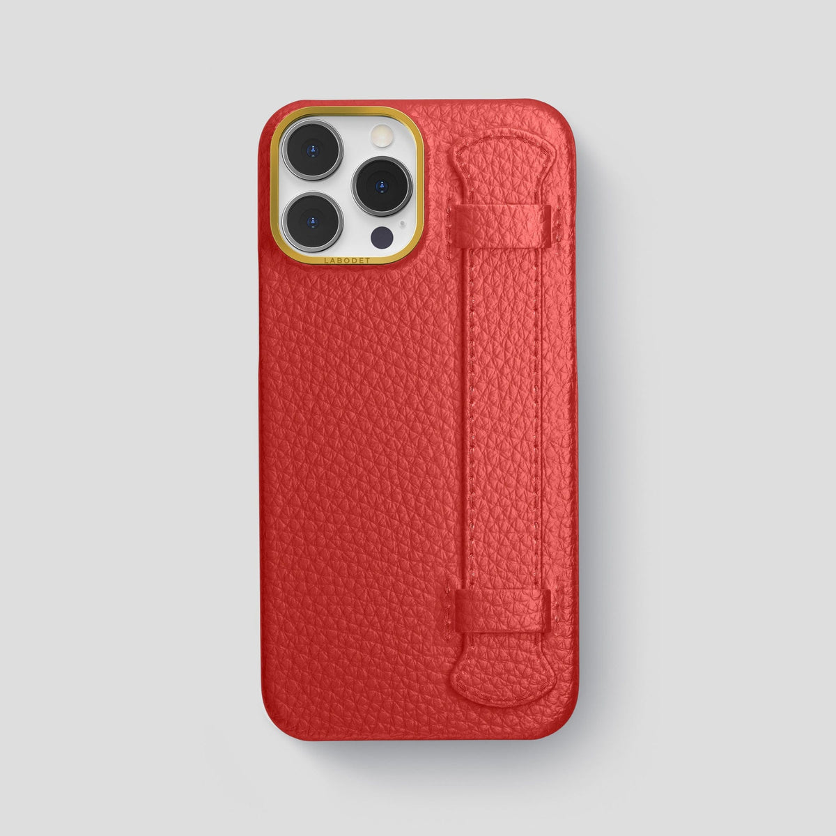 Red iPhone 15 Pro Max Strap Case Calf with Gold Metal -1 | Red-Gold