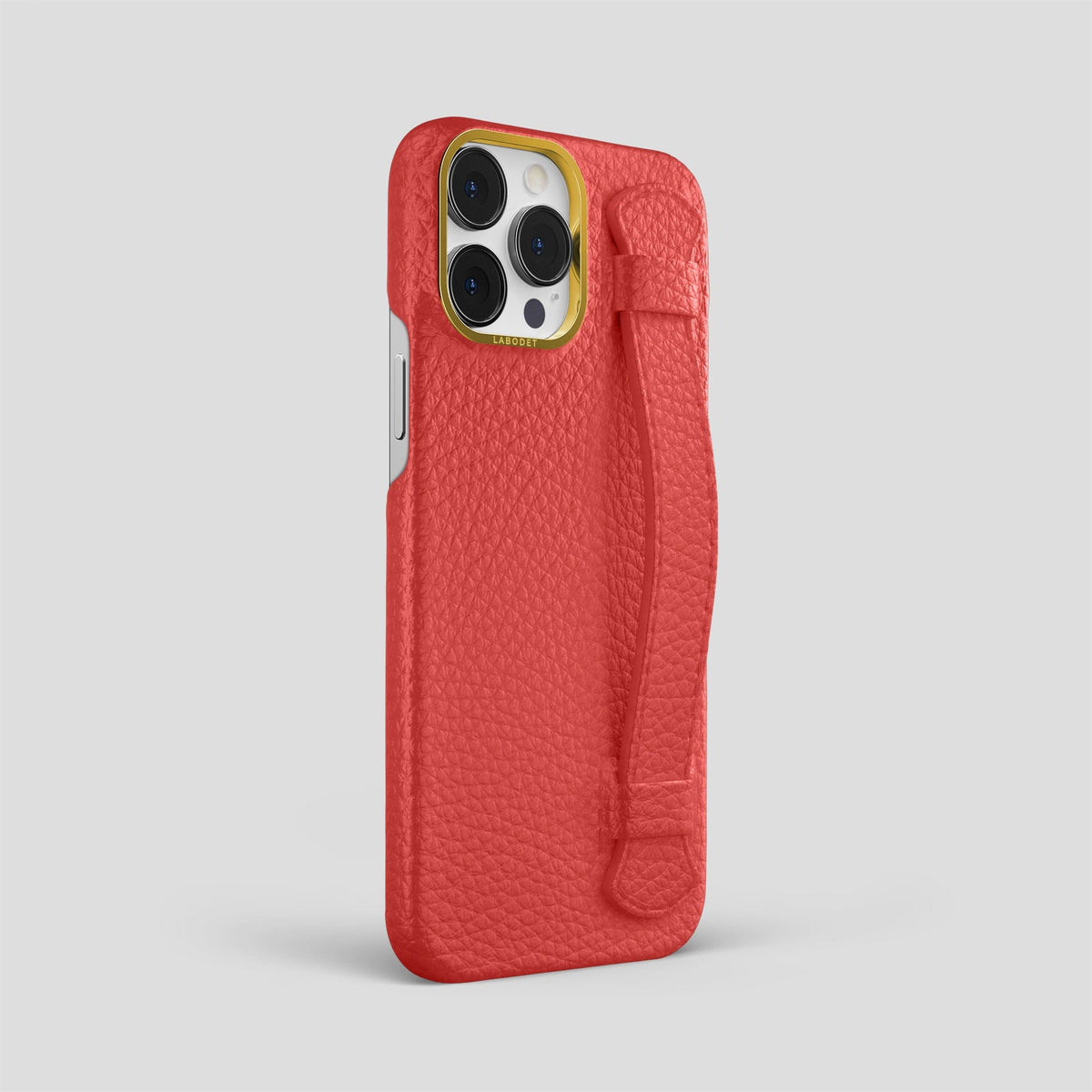 Red iPhone 15 Pro Max Strap Case Calf with Gold Metal -2 | Red-Gold