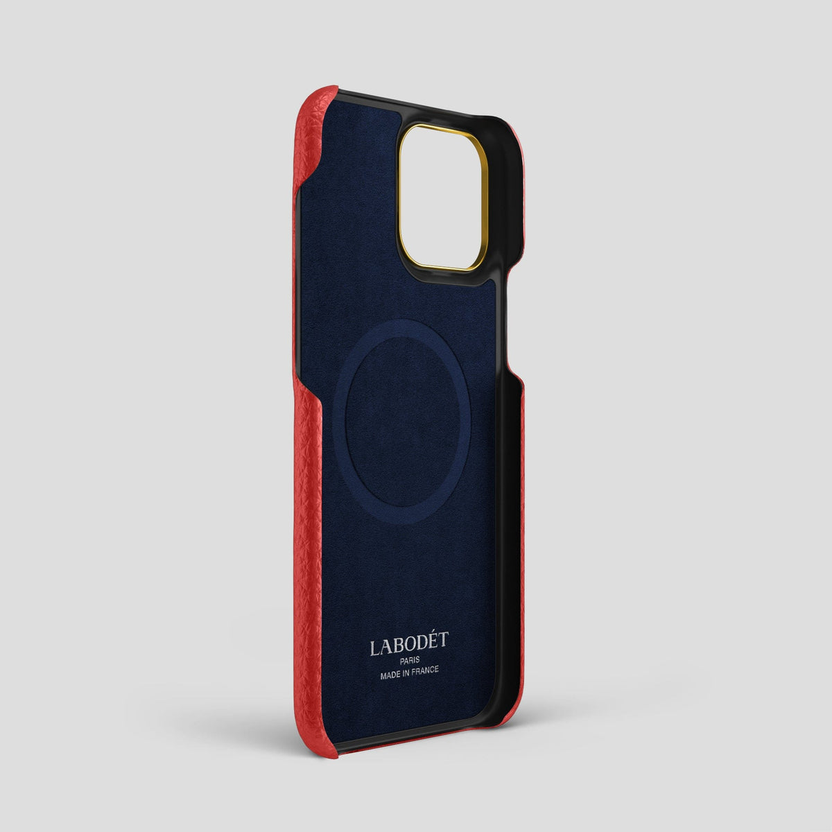 Red iPhone 15 Pro Max Strap Case Calf with Gold Metal -4 | Red-Gold