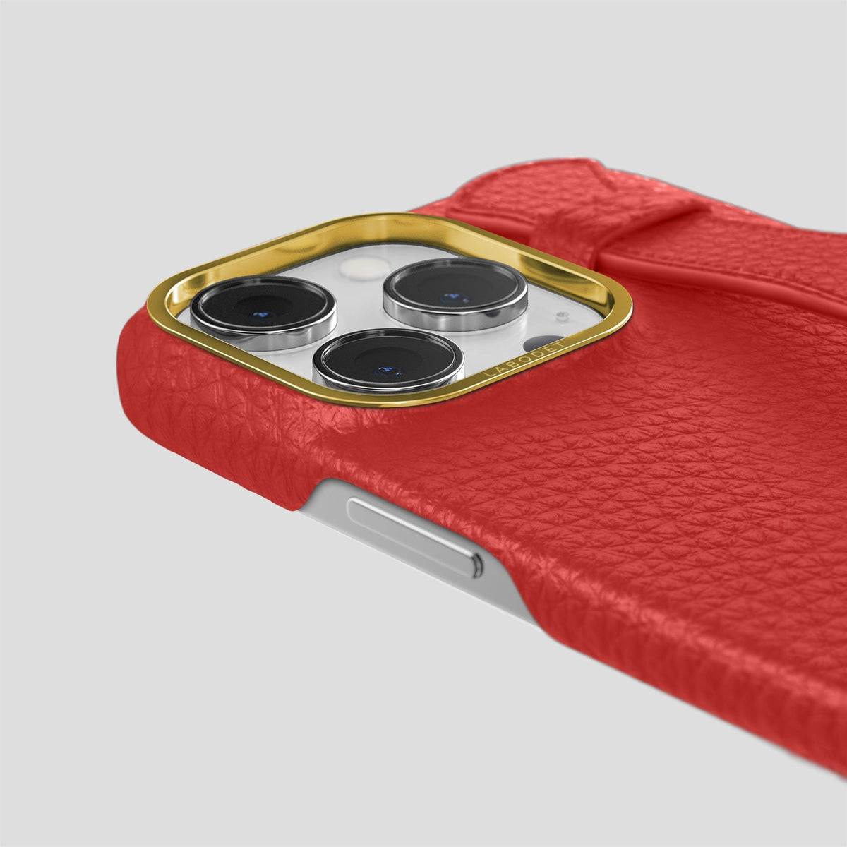 Red iPhone 15 Pro Max Strap Case Calf with Gold Metal -6 | Red-Gold