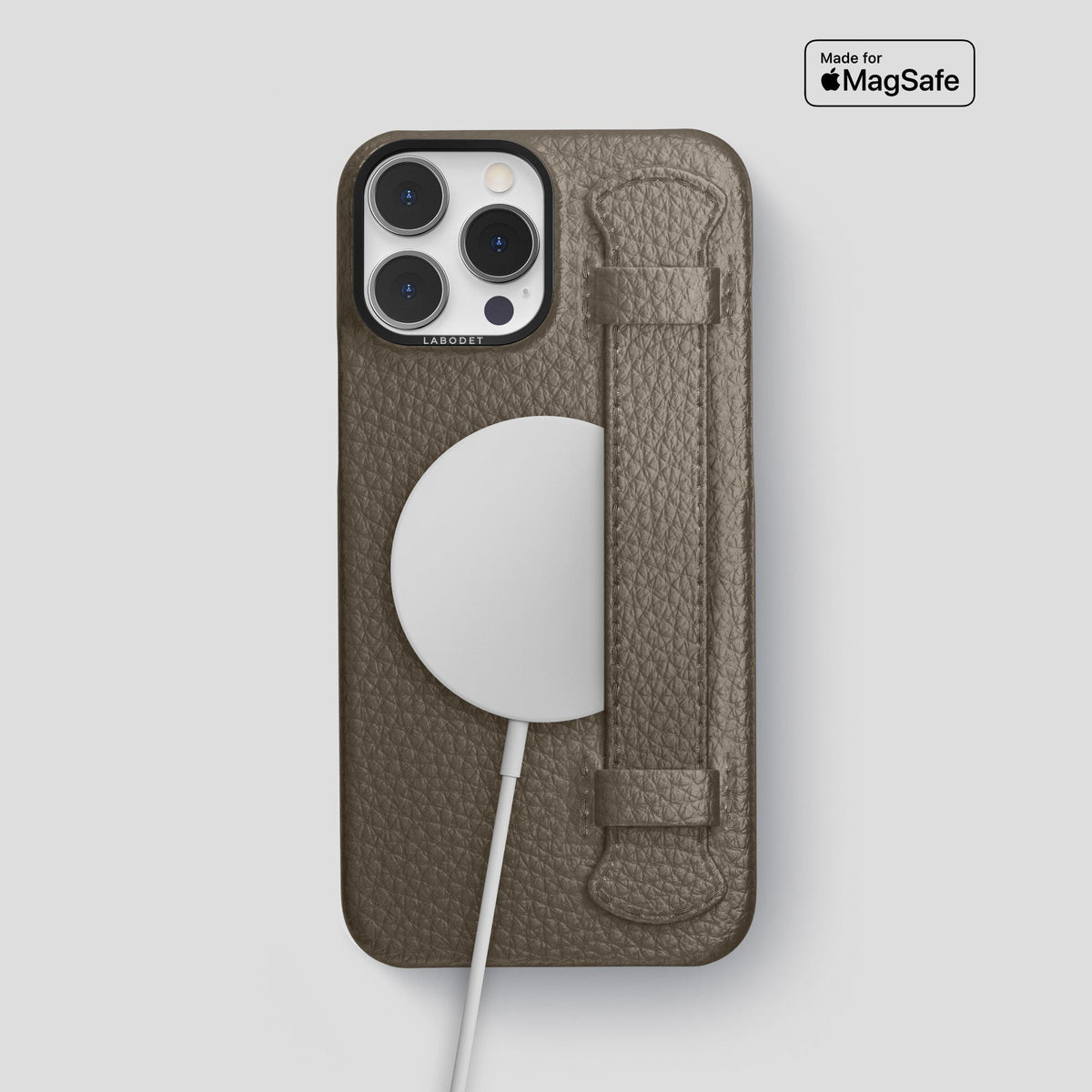 Taupe iPhone 15 Pro Max Strap Case Calf with Black Metal -5 | Taupe-Black