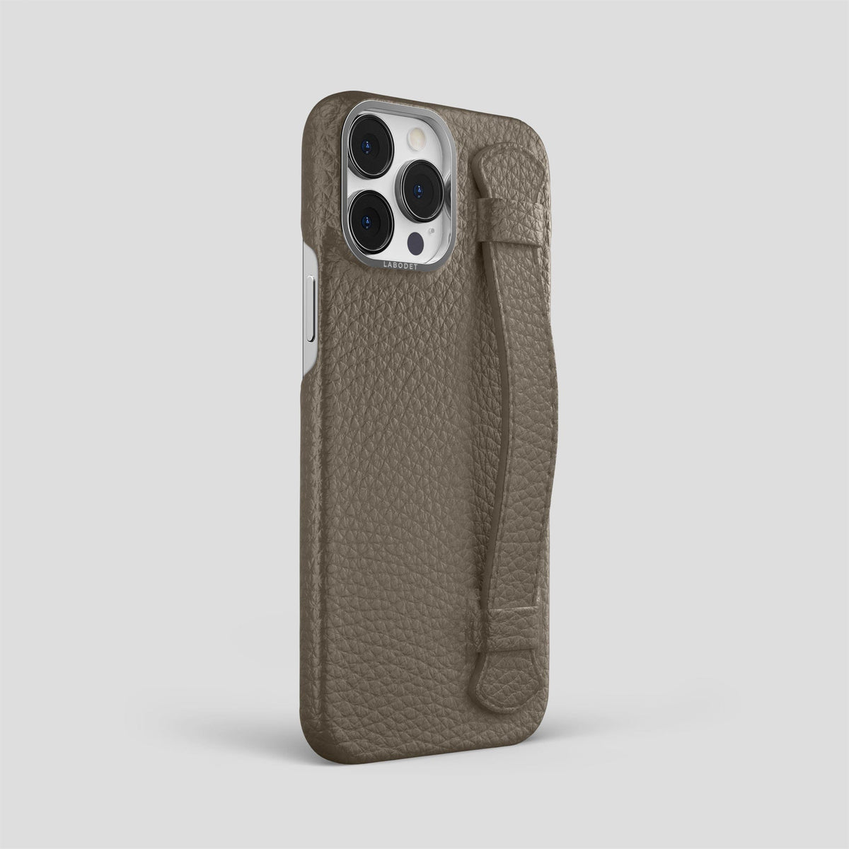 Taupe iPhone 15 Pro Max Strap Case Calf with Steel Metal -2 | Taupe-Steel