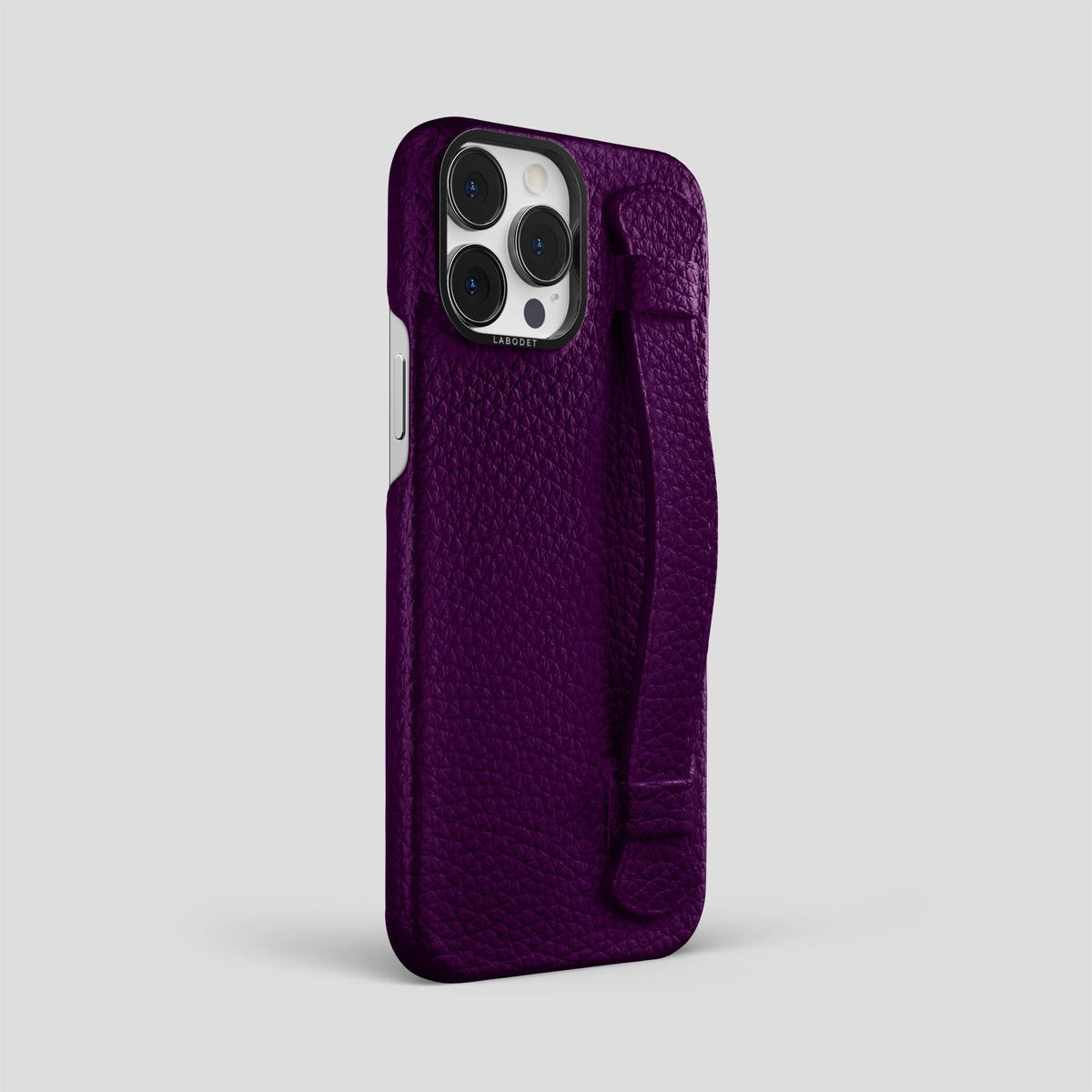 Violet iPhone 15 Pro Max Strap Case Calf with Black Metal -2 | Violet-Black