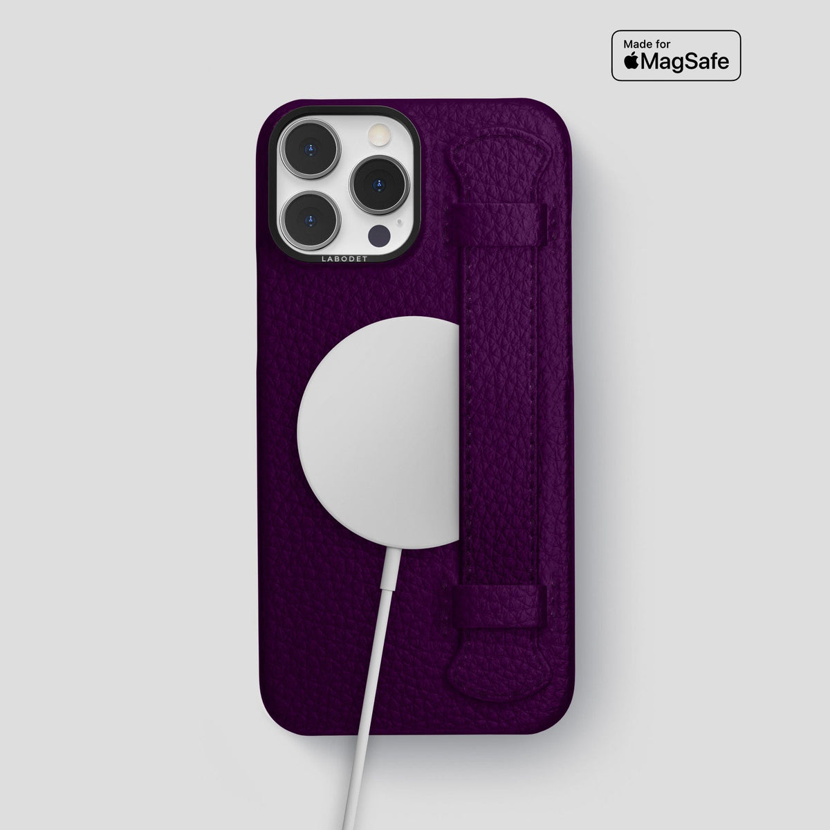Violet iPhone 15 Pro Max Strap Case Calf with Black Metal -5 | Violet-Black