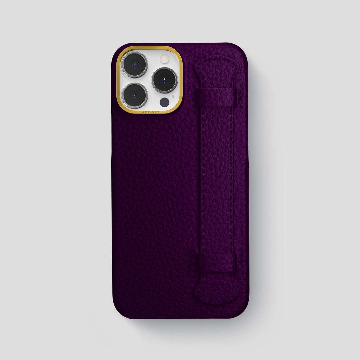 Violet iPhone 15 Pro Max Strap Case Calf with Gold Metal -1 | Violet-Gold