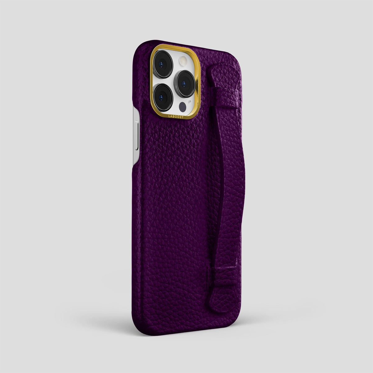 Violet iPhone 15 Pro Max Strap Case Calf with Gold Metal -2 | Violet-Gold