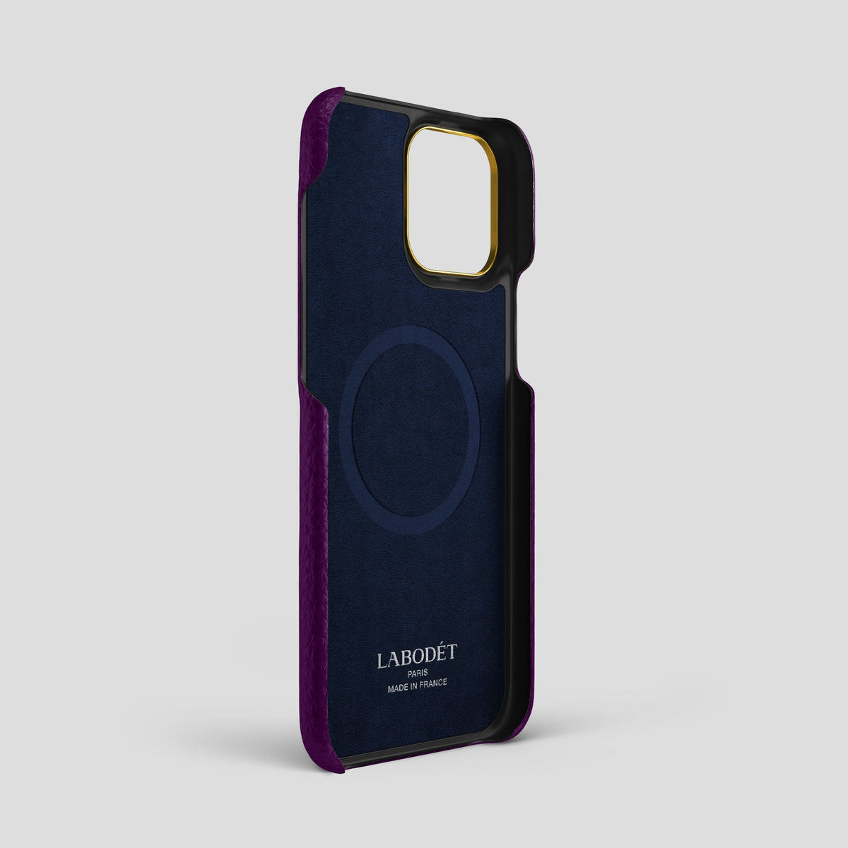 Violet iPhone 15 Pro Max Strap Case Calf with Gold Metal -4 | Violet-Gold