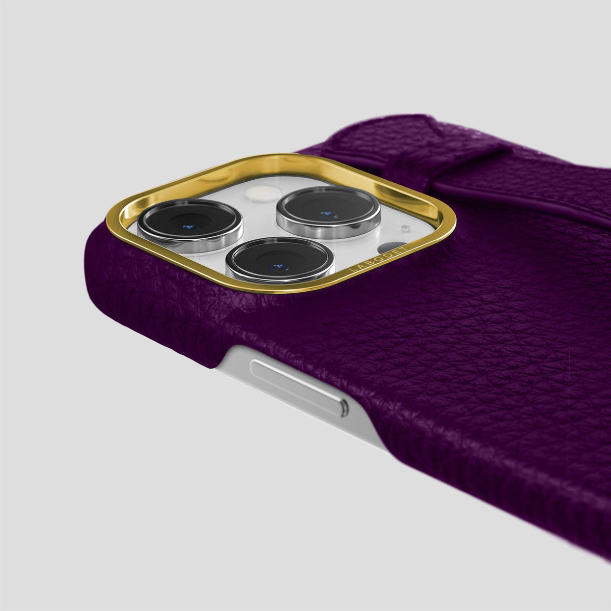 Violet iPhone 15 Pro Max Strap Case Calf with Gold Metal -6 | Violet-Gold