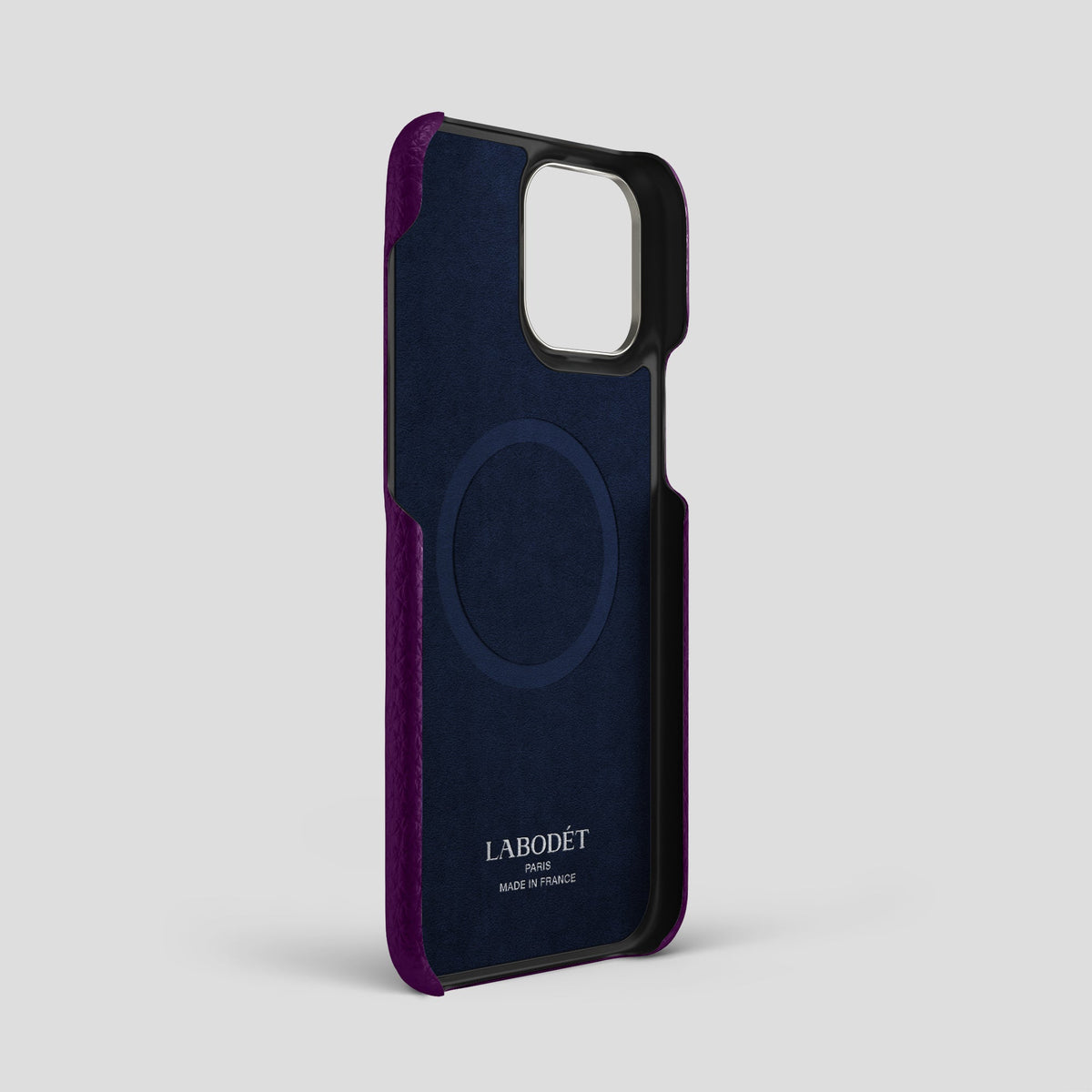 Violet iPhone 15 Pro Max Strap Case Calf with Steel Metal -4 | Violet-Steel