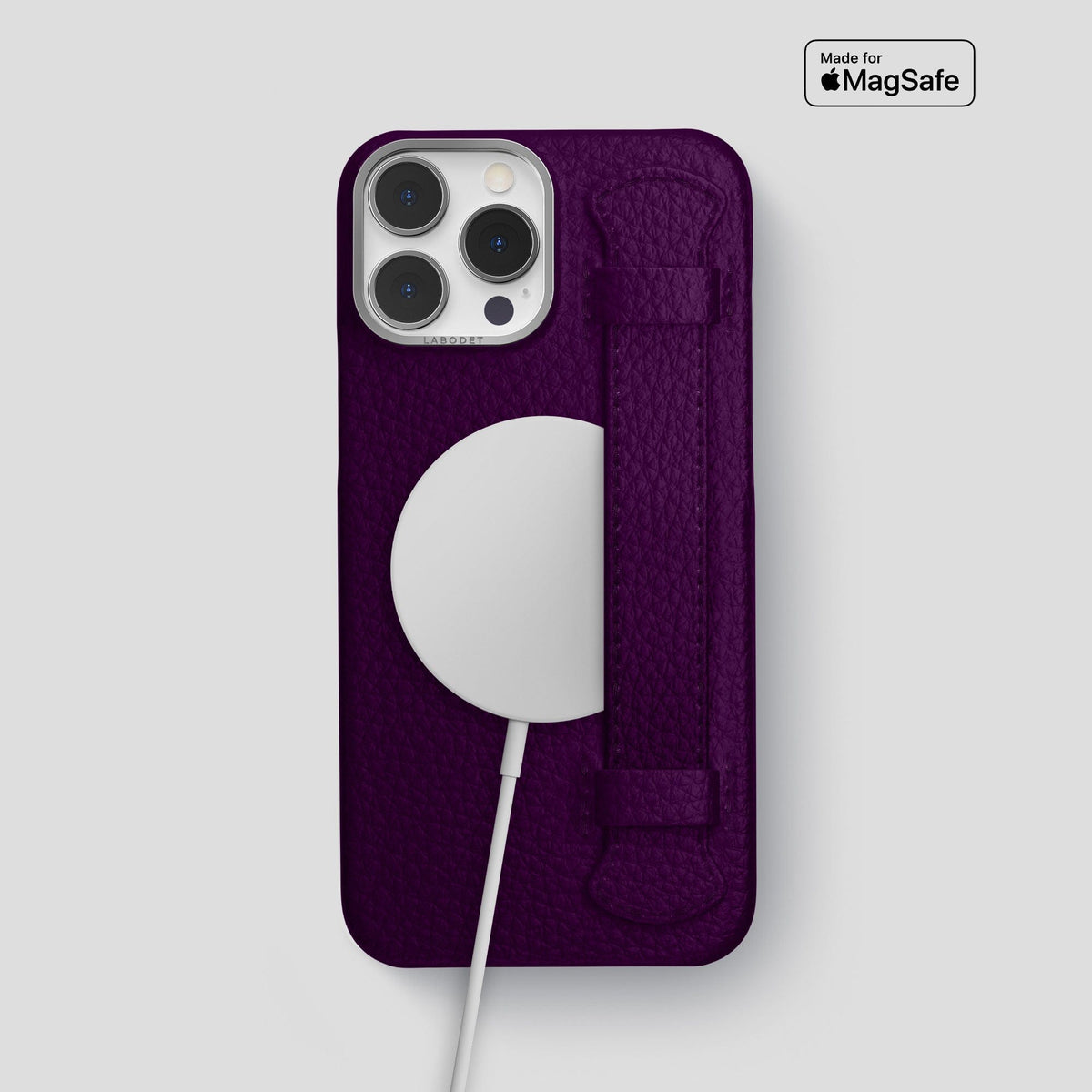 Violet iPhone 15 Pro Max Strap Case Calf with Steel Metal -5 | Violet-Steel