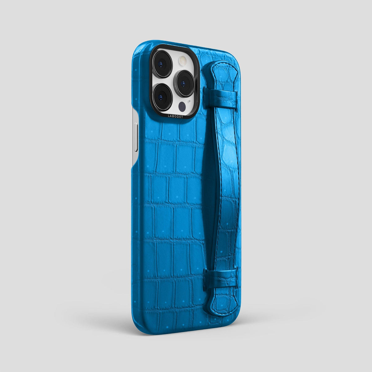 Blue-Lagoon iPhone 15 Pro Max Strap Case Porosus Crocodile with Black Metal -2 | Blue-Lagoon-Black