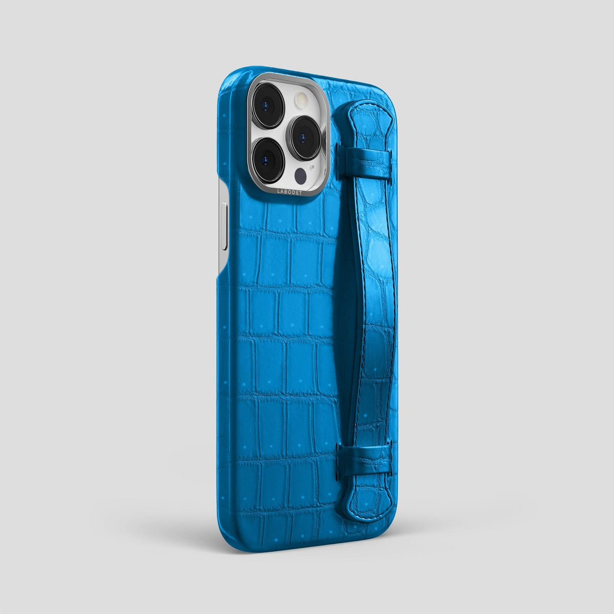 Blue-Lagoon iPhone 15 Pro Max Strap Case Porosus Crocodile with Steel Metal -2 | Blue-Lagoon-Steel