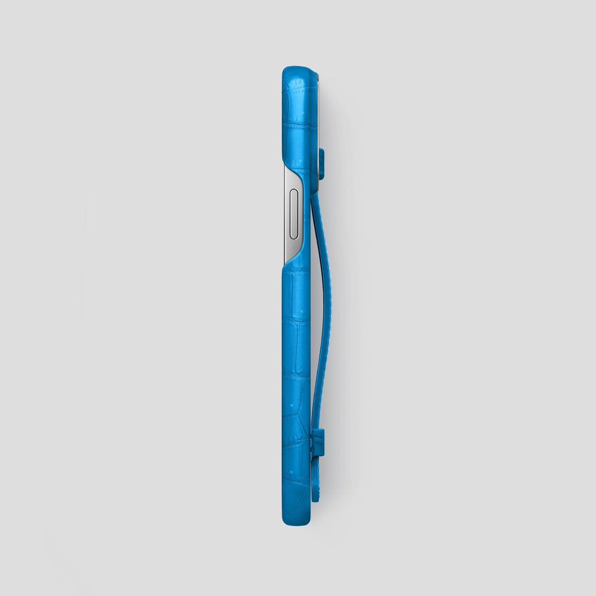 Blue-Lagoon iPhone 15 Pro Max Strap Case Porosus Crocodile with Steel Metal -3 | Blue-Lagoon-Steel