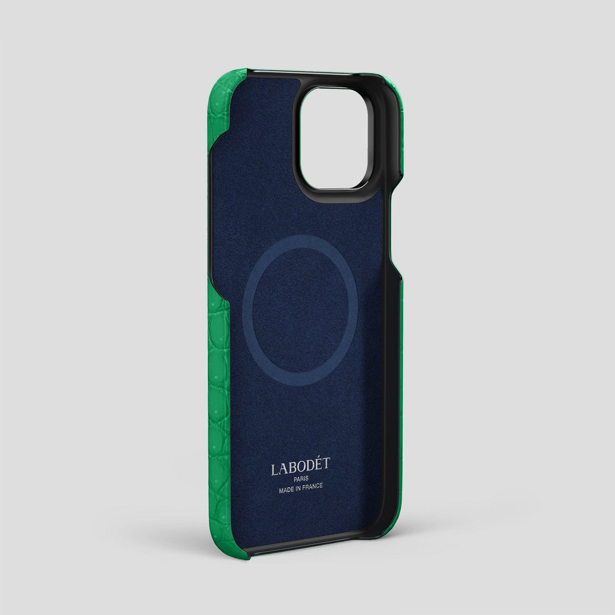 Cactus-Green iPhone 15 Pro Max Strap Case Porosus Crocodile with Black Metal -4 | Cactus-Green-Black