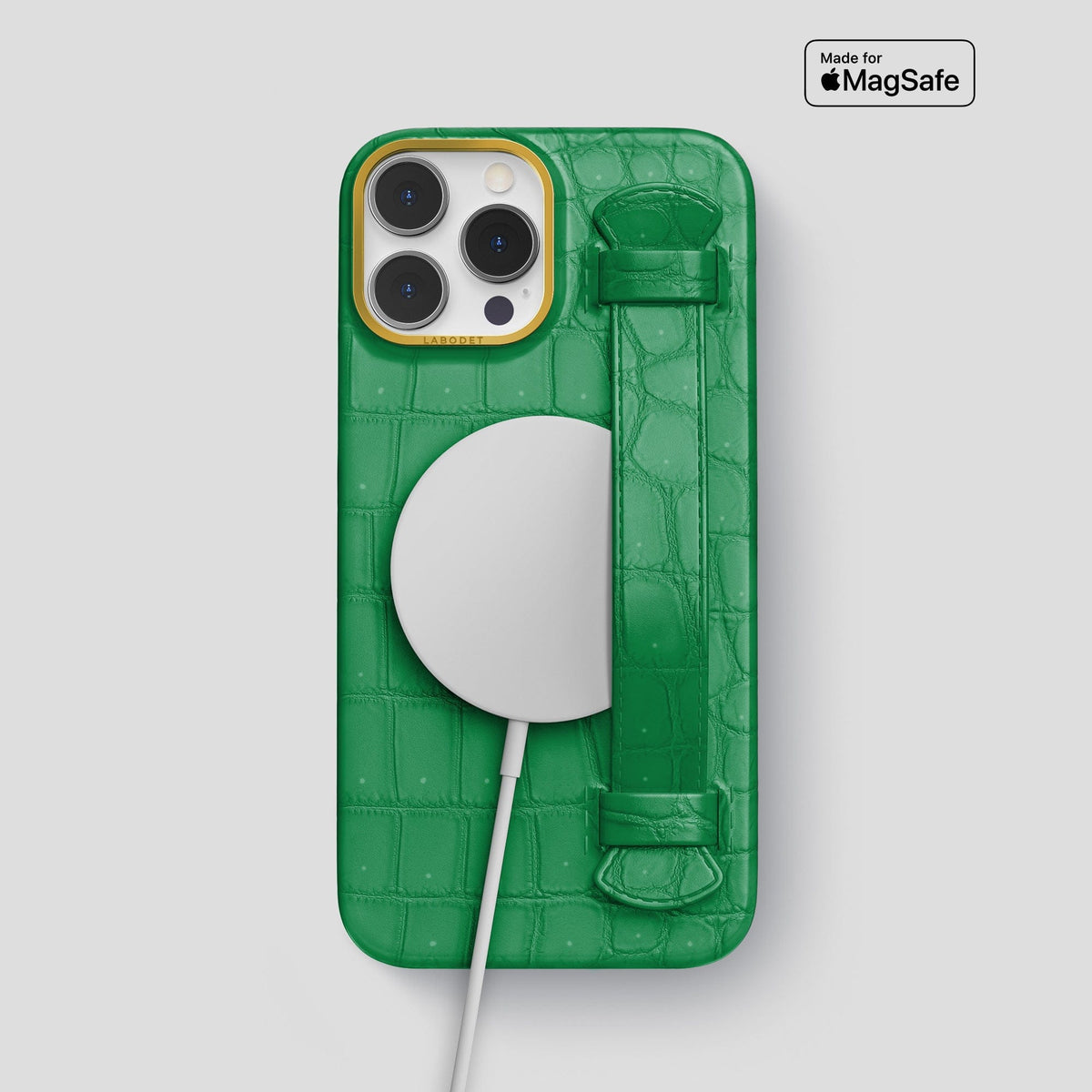 Cactus-Green iPhone 15 Pro Max Strap Case Porosus Crocodile with Gold Metal -5 | Cactus-Green-Gold