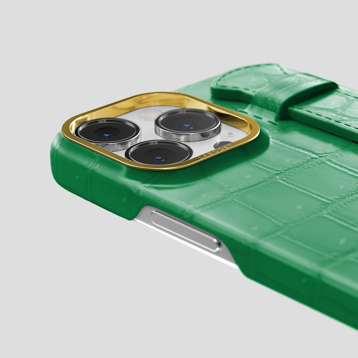 Cactus-Green iPhone 15 Pro Max Strap Case Porosus Crocodile with Gold Metal -6 | Cactus-Green-Gold