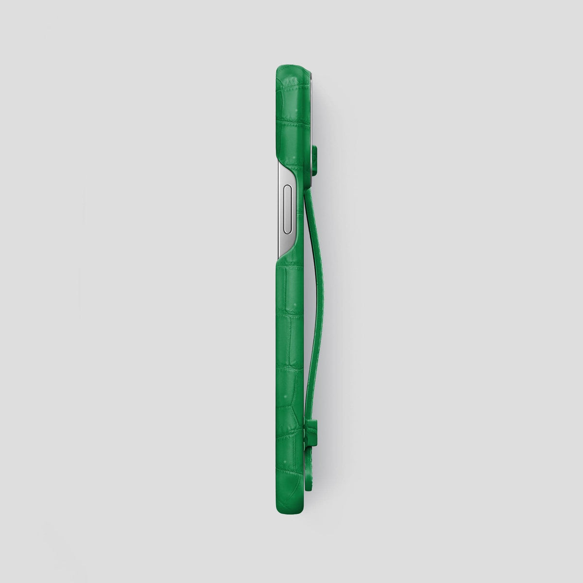 Cactus-Green iPhone 15 Pro Max Strap Case Porosus Crocodile with Steel Metal -3 | Cactus-Green-Steel