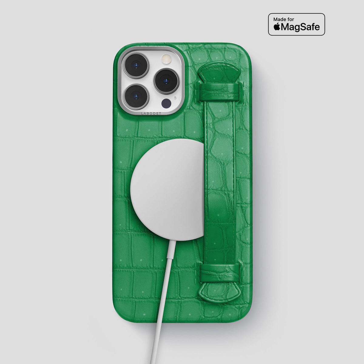Cactus-Green iPhone 15 Pro Max Strap Case Porosus Crocodile with Steel Metal -5 | Cactus-Green-Steel