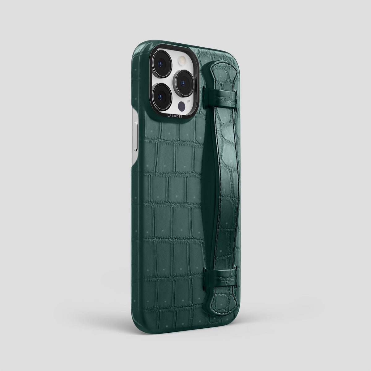 Dark-Forest iPhone 15 Pro Max Strap Case Porosus Crocodile with Black Metal -2 | Dark-Forest-Black