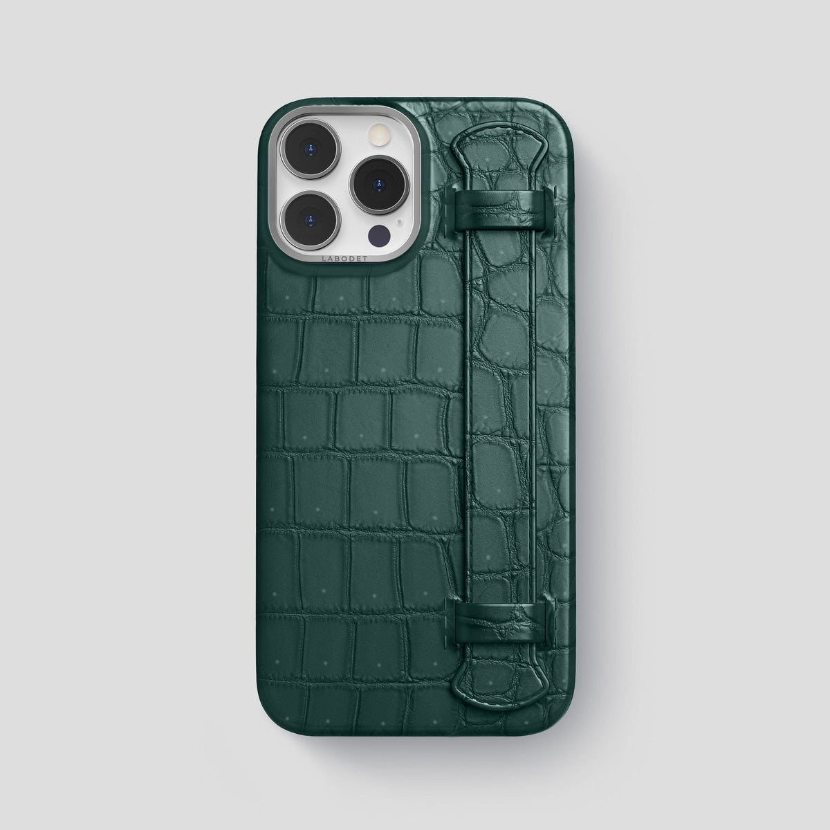 Dark-Forest iPhone 15 Pro Max Strap Case Porosus Crocodile with Steel Metal -1 | Dark-Forest-Steel
