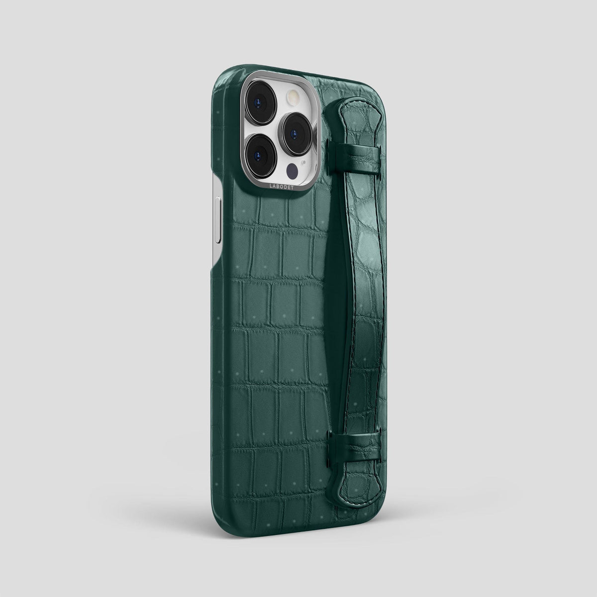 Dark-Forest iPhone 15 Pro Max Strap Case Porosus Crocodile with Steel Metal -2 | Dark-Forest-Steel
