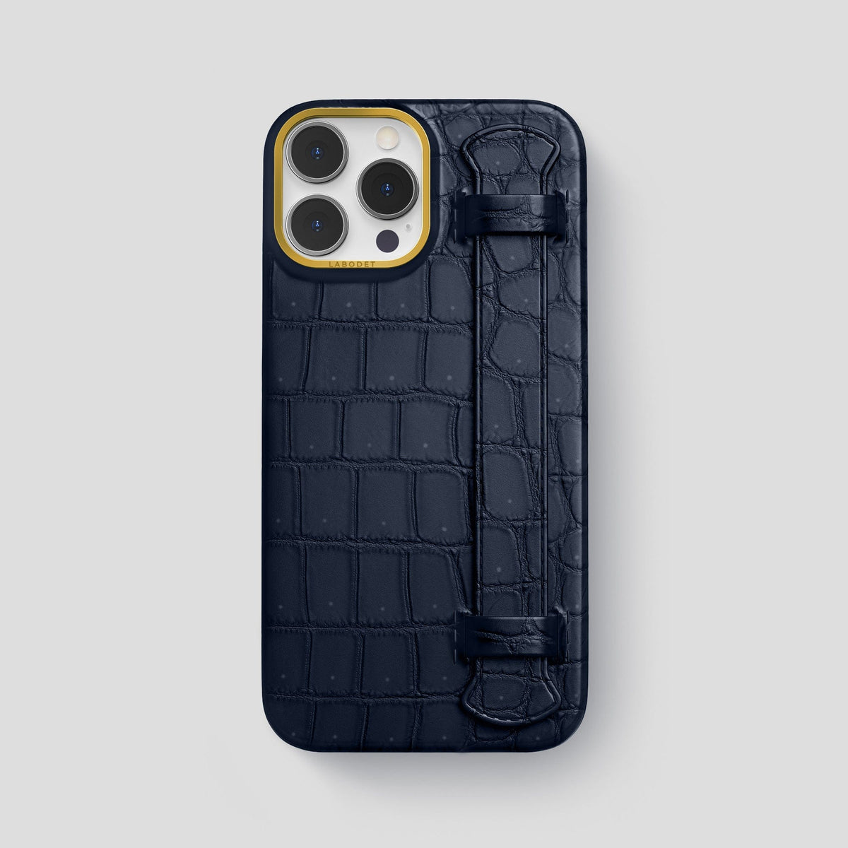Deep Blue Sea iPhone 15 Pro Max Strap Case Porosus Crocodile with Gold Metal -1 | Deep-Blue-Sea-Gold