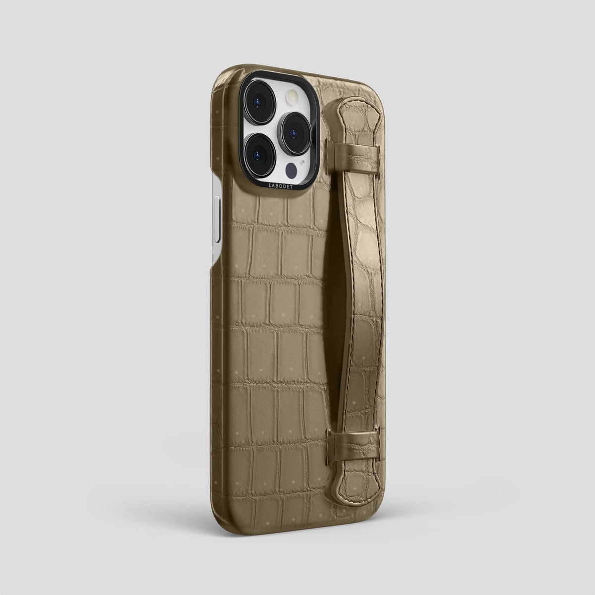 Kaki-Green iPhone 15 Pro Max Strap Case Porosus Crocodile with Black Metal -2 | Kaki-Green-Black