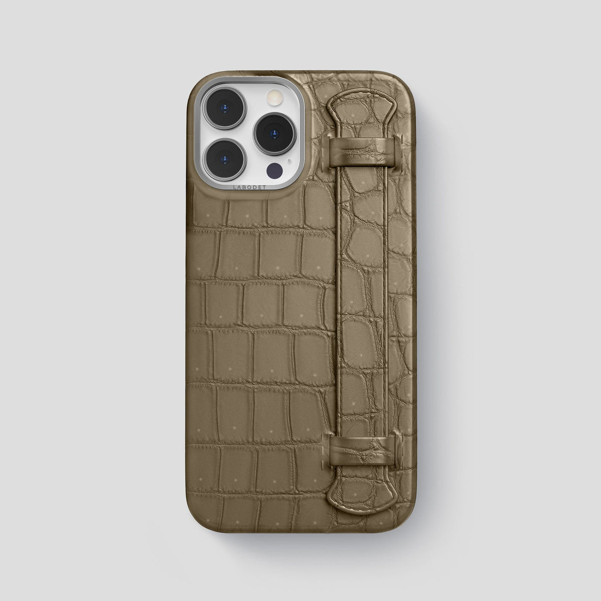 Kaki-Green iPhone 15 Pro Max Strap Case Porosus Crocodile with Steel Metal -1 | Kaki-Green-Steel