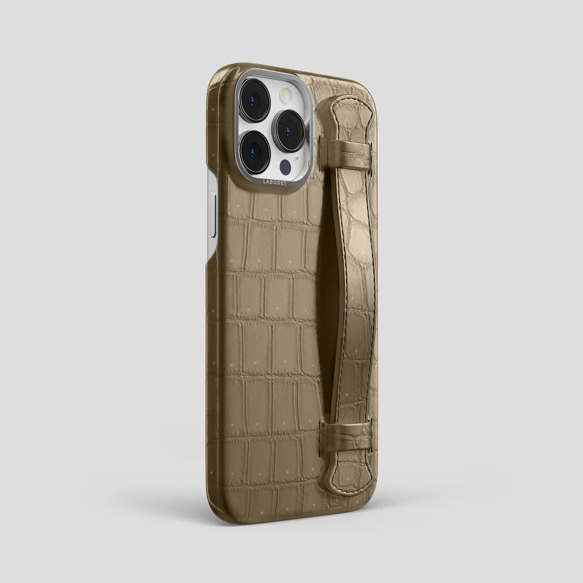 Kaki-Green iPhone 15 Pro Max Strap Case Porosus Crocodile with Steel Metal -2 | Kaki-Green-Steel