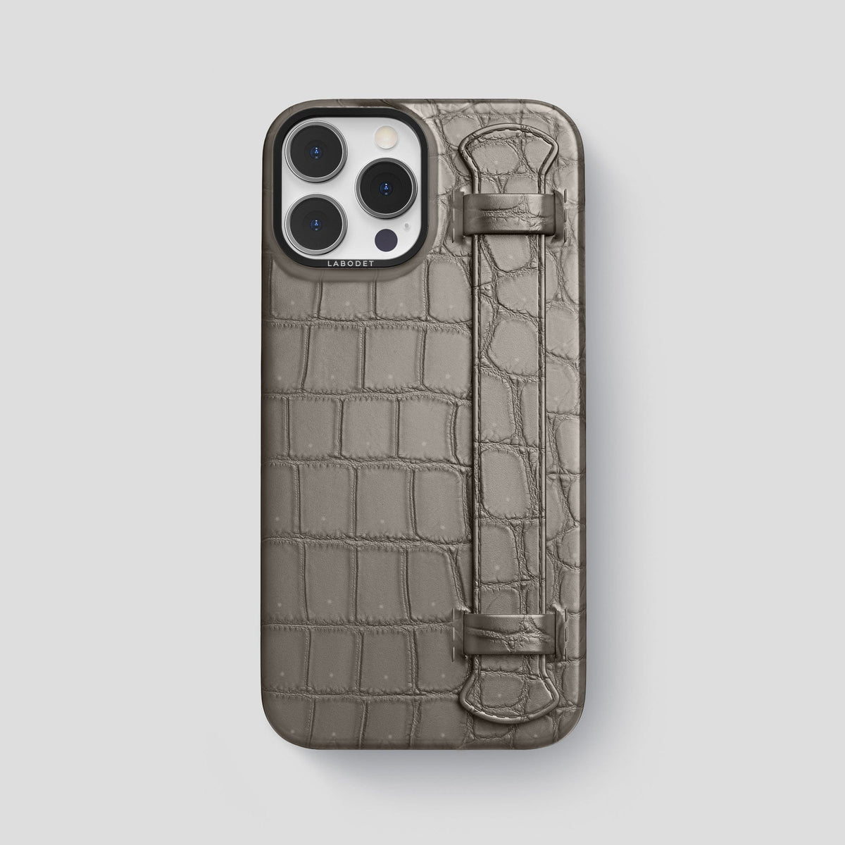Lava-Stone iPhone 15 Pro Max Strap Case Porosus Crocodile with Black Metal -1 | Lava-Stone-Black