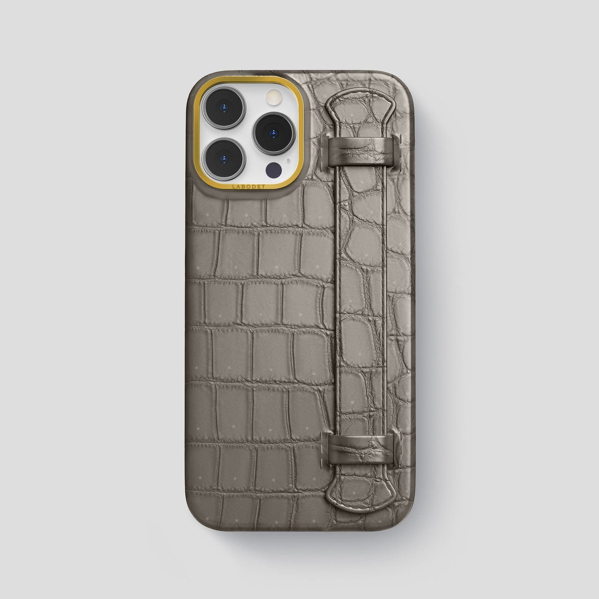 Lava-Stone iPhone 15 Pro Max Strap Case Porosus Crocodile with Gold Metal -1 | Lava-Stone-Gold