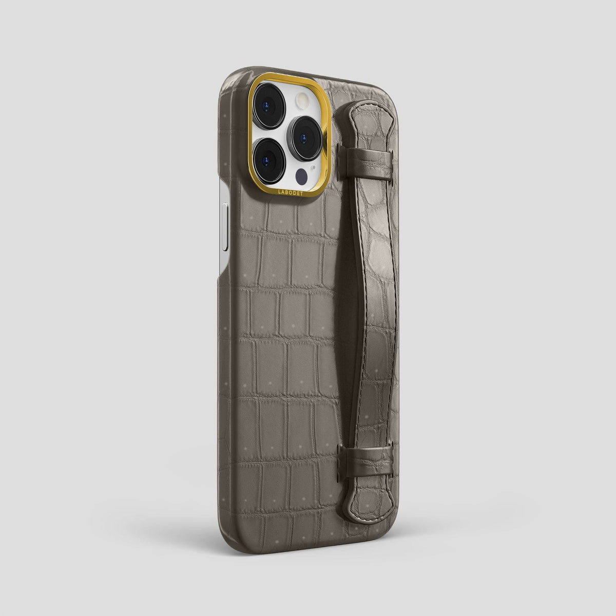 Lava-Stone iPhone 15 Pro Max Strap Case Porosus Crocodile with Gold Metal -2 | Lava-Stone-Gold