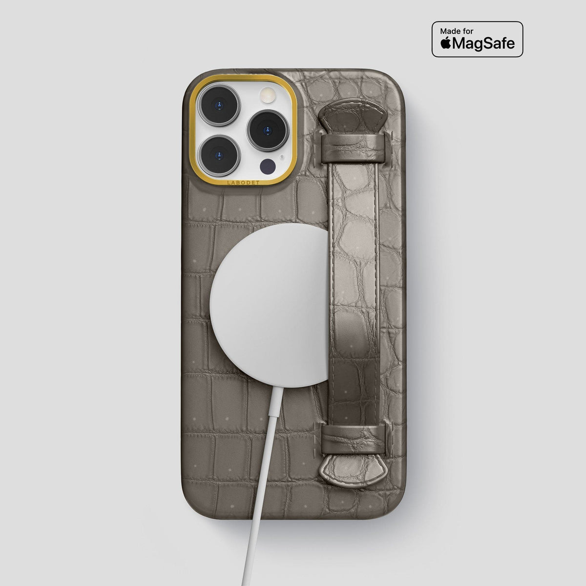 Lava-Stone iPhone 15 Pro Max Strap Case Porosus Crocodile with Gold Metal -5 | Lava-Stone-Gold