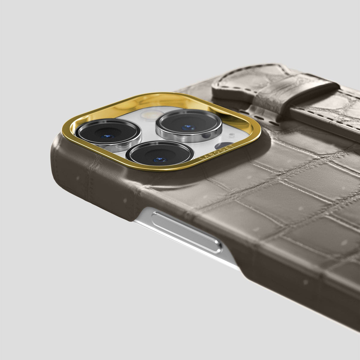 Lava-Stone iPhone 15 Pro Max Strap Case Porosus Crocodile with Gold Metal -6 | Lava-Stone-Gold