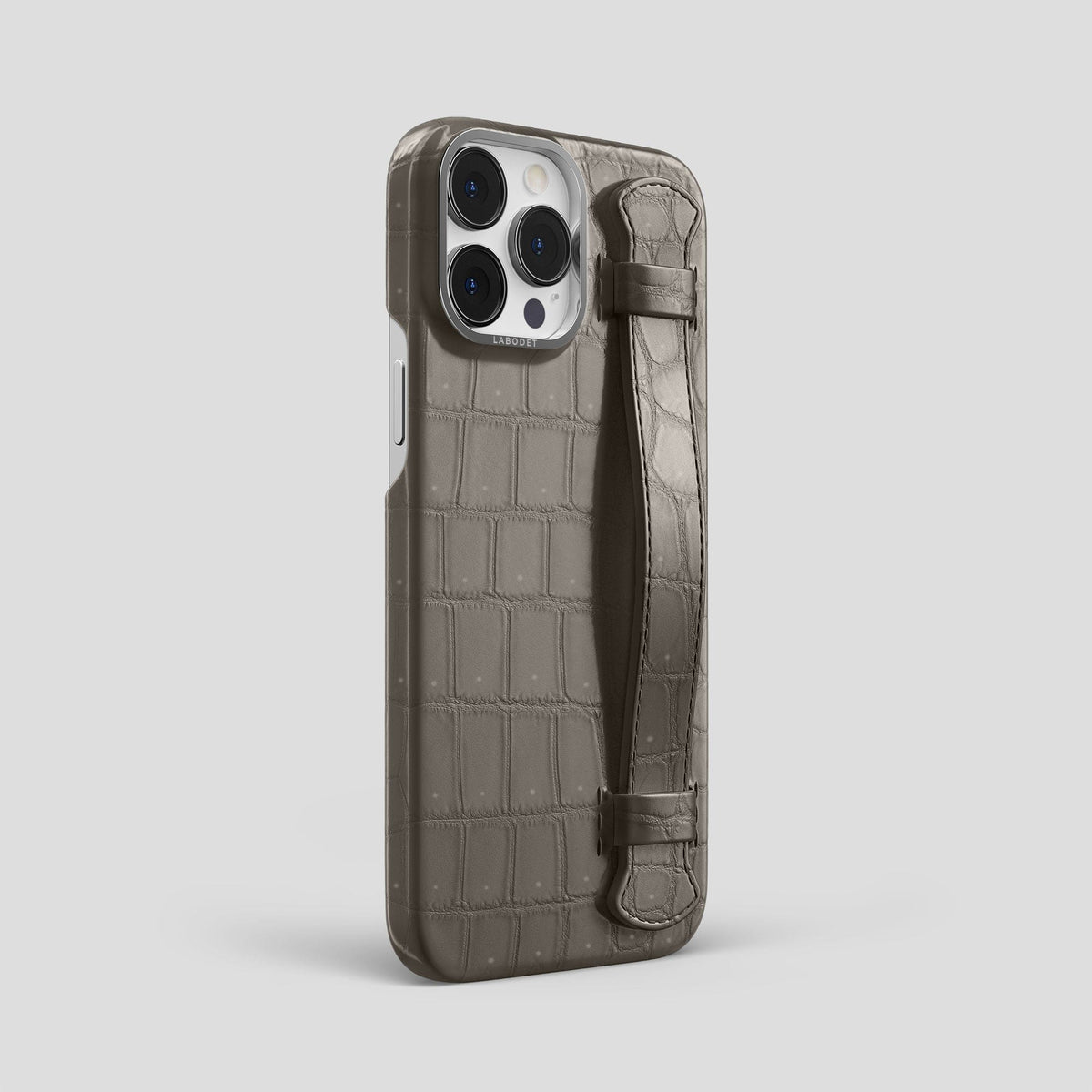 Lava-Stone iPhone 15 Pro Max Strap Case Porosus Crocodile with Steel Metal -2 | Lava-Stone-Steel