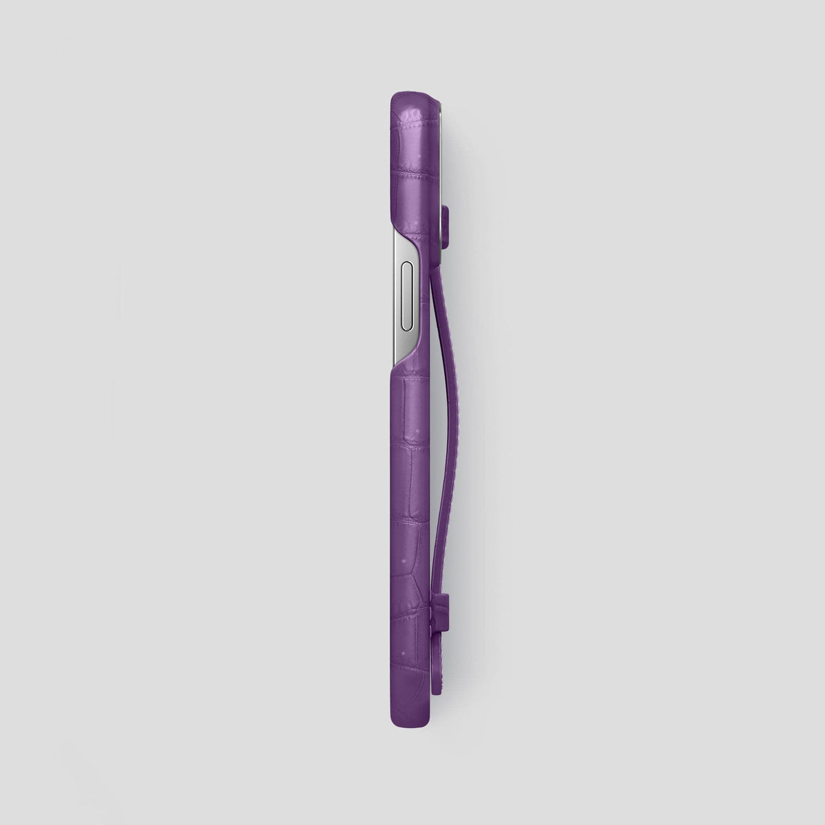 Purple iPhone 15 Pro Max Strap Case Porosus Crocodile with Steel Metal -3 | Purple-Steel