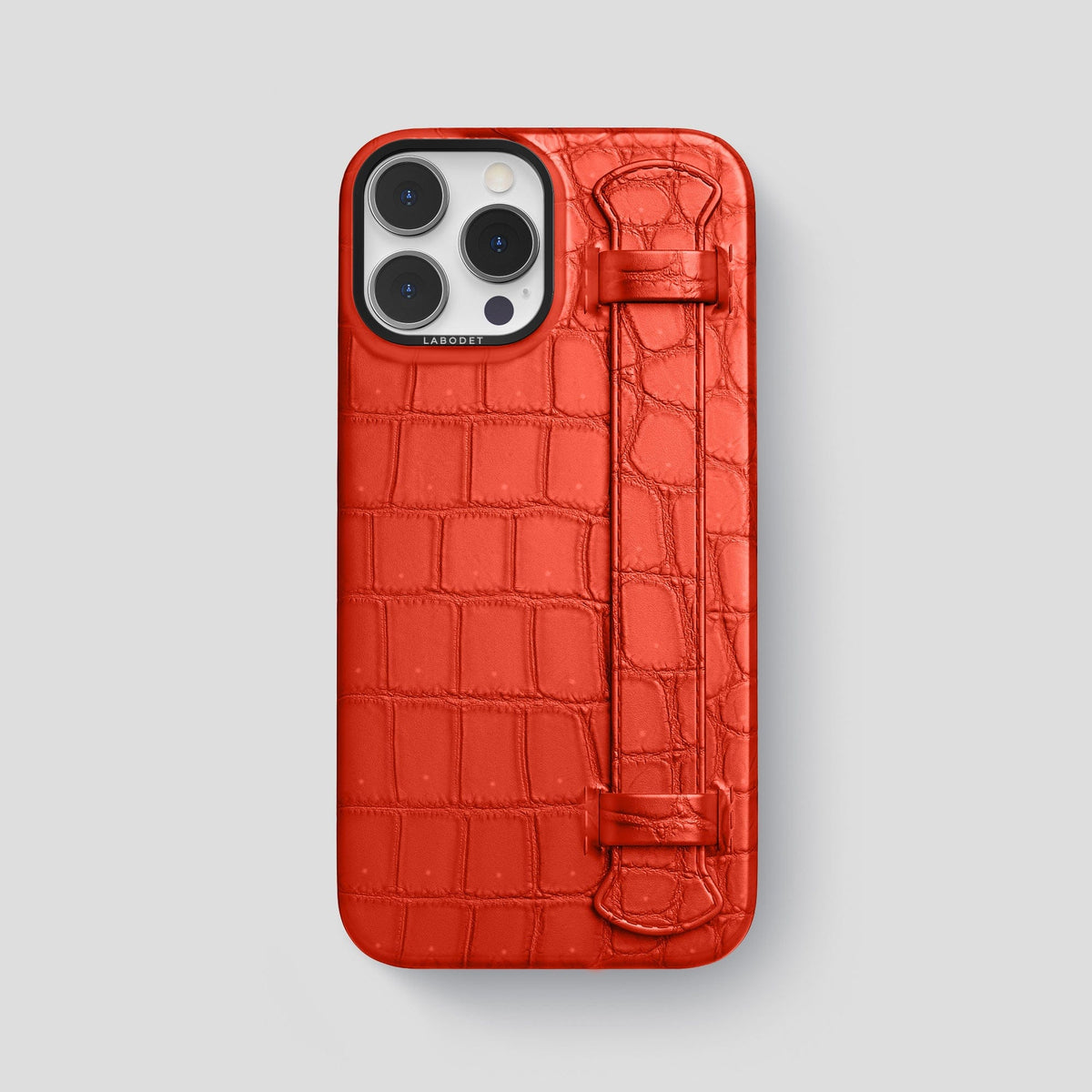 Rust iPhone 15 Pro Max Strap Case Porosus Crocodile with Black Metal -1 | Rust-Black