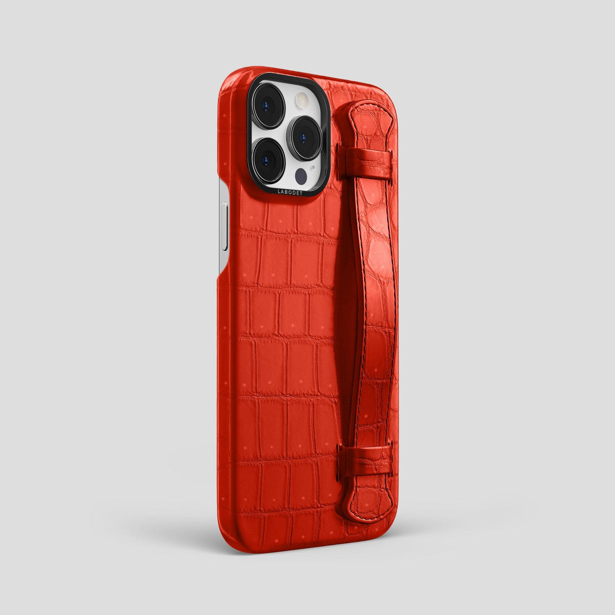 Rust iPhone 15 Pro Max Strap Case Porosus Crocodile with Black Metal -2 | Rust-Black