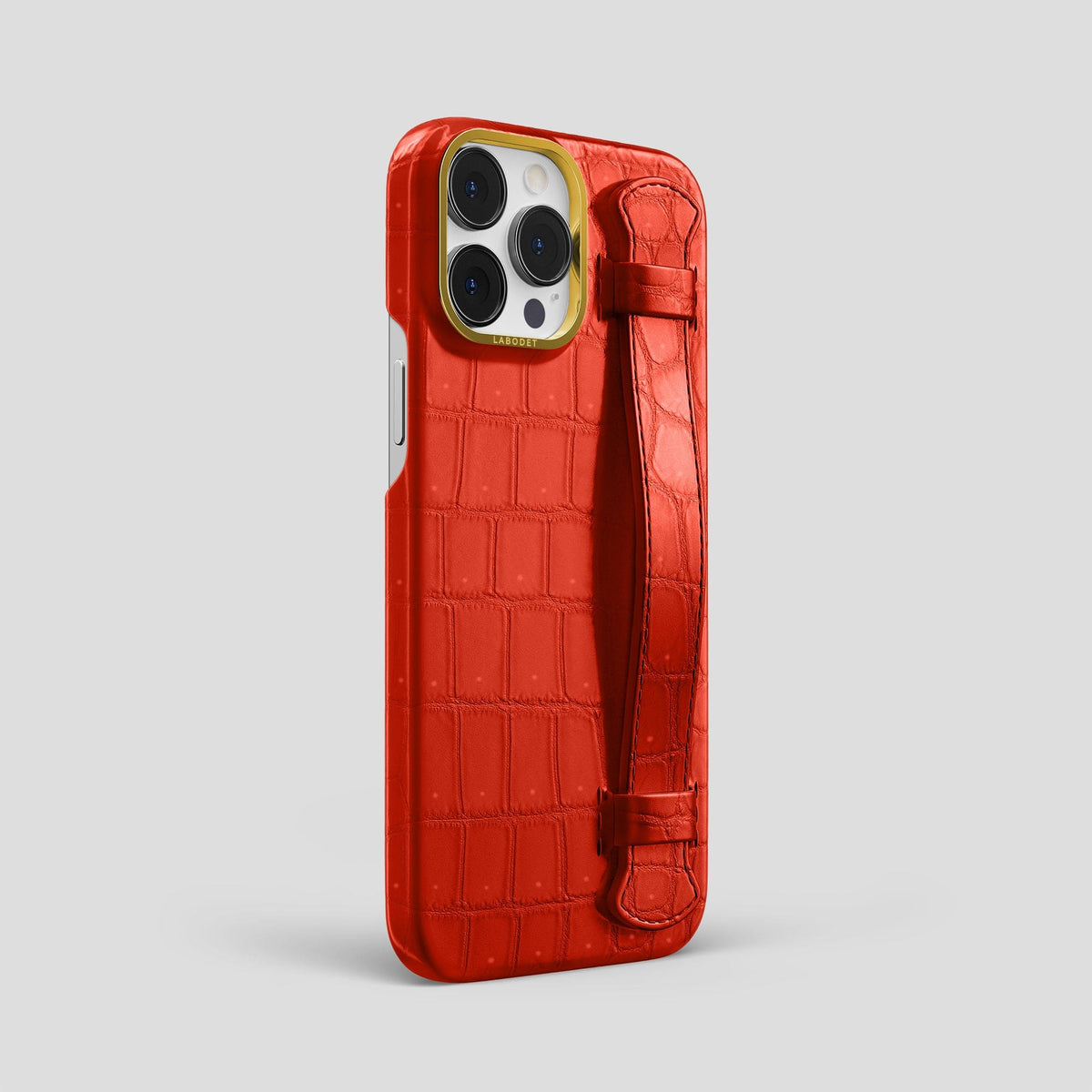 Rust iPhone 15 Pro Max Strap Case Porosus Crocodile with Gold Metal -2 | Rust-Gold