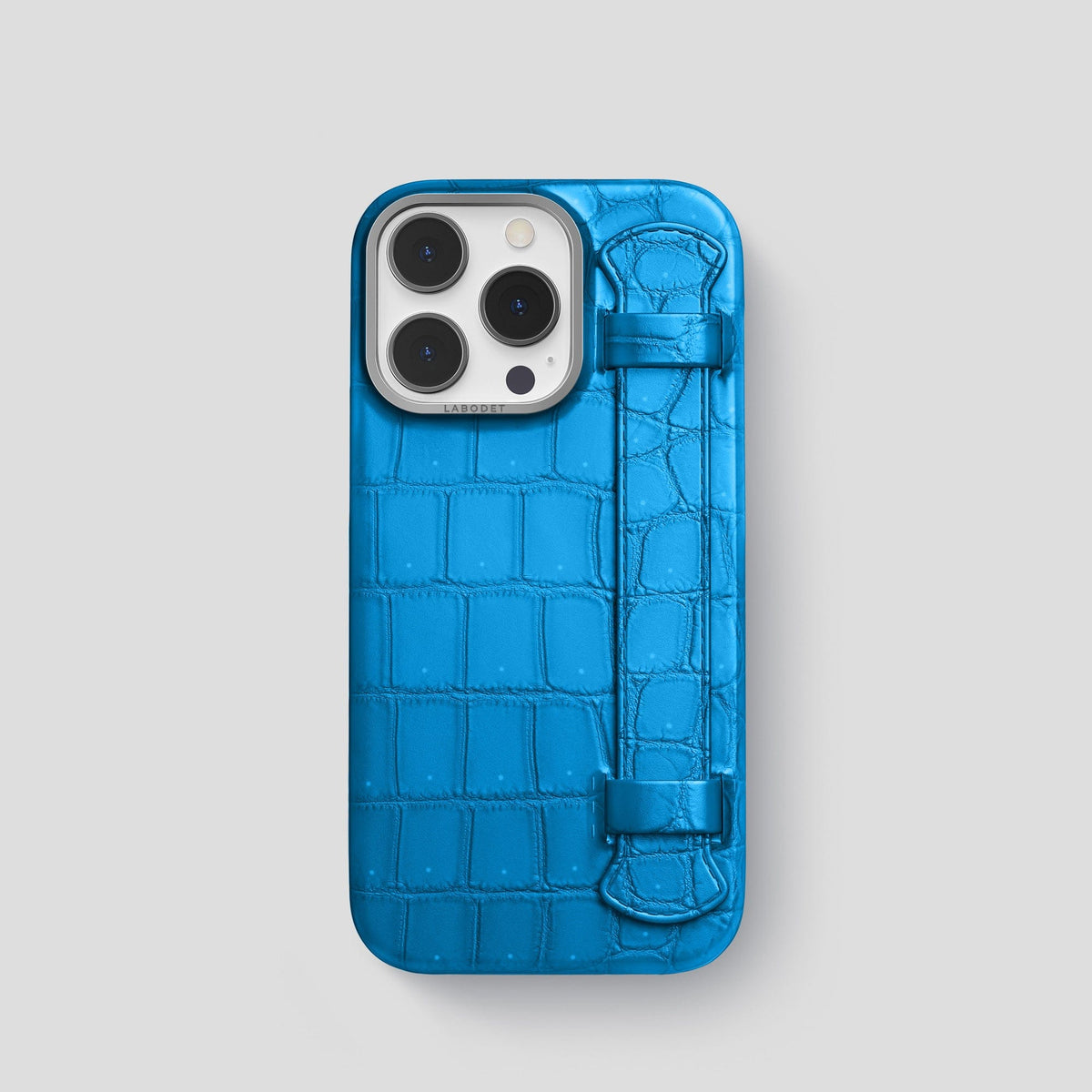 Blue-Lagoon iPhone 15 Pro Strap Case Porosus Crocodile with Steel Metal -1 | Blue-Lagoon-Steel